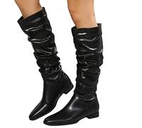Zapatos escolares para niñas, zapatos de tacón de bloque para mujer, botas por encima de la rodilla, con cremallera, punta redonda, zapatos altos hasta la rodilla, botas largas para niñas, Negro 2, 38