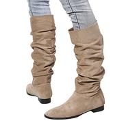 Zapatos escolares para niñas, zapatos de tacón de bloque para mujer, botas por encima de la rodilla, con cremallera, punta redonda, zapatos altos hasta la rodilla, botas largas para niñas, Caqui 1