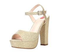 Zapatos europeos y americanos de moda para mujer con hebillas de 13 cm de grosor, tacones súper altos y sandalias grandes con joyas para mujer, Gold, 38 EU