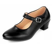Zapatos Flamenco Niña Baile Danza Sevillanas con Tacón Correa Ajustable, Suela Antideslizante