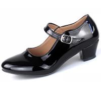 Zapatos Flamenco Niña Baile Danza Sevillanas con Tacón Correa Ajustable, Suela Antideslizante