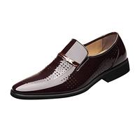 Zapatos formales de cuero para hombre, clásicos, a la moda, con tiras huecas, decoración de cuero, para negocios, oficina, caminar, boda, zapatos deportivos, Brown, 42 1/3 EU