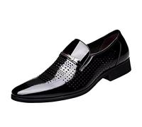 Zapatos formales de cuero para hombre, clásicos, a la moda, con tiras huecas, decoración de cuero, para negocios, oficina, caminar, boda, zapatos deportivos, Black, 42 1/3 EU