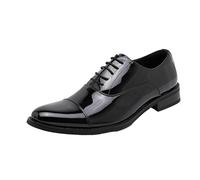 Zapatos Formales Vestir con Punta Cosida for Hombre, Cuero Genuino, Informales, Punta Redonda, for graduación, Boda, Esmoquin, caña Baja, con Cordones(Noir,45.5 EU)