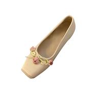 Zapatos franceses gruesos Mary Jane para mujer, cabeza cuadrada, boca poco profunda, zapatos de ballet individuales, sandalias de vestir para mujer, talla 6 1/2, beige, 4 UK 3X-Narrow