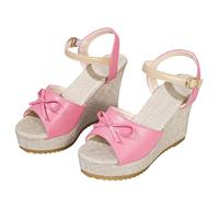 Zapatos genéricos para mujer Sandalias de plataforma de tacón alto con punta abierta y correa de pajarita en el tobillo, rojo, 37 EU