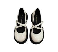 Zapatos góticos Harajuku Kawaii Lolita con punta redonda y tacones gruesos Kawaii con plataforma Lolita, zapatos con plataforma Mary Jane de encaje cruzado con corazón (Blanco,36)