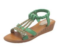 Zapatos gruesos y elásticos con bloques de color para mujer, sandalias de boca de pez con diamantes de imitación, sandalias planas de tacón de cuña, ligeras, cómodas y elegantes, pantuflas de playa