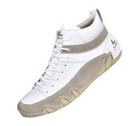 Zapatos Hombre Comodos - Botas casuales de cuero para hombre caña alta costuras hechas a mano cómodas sin cordones zapatos de tacón plano para uso diario con jeans en otoño e invierno Zapatillas