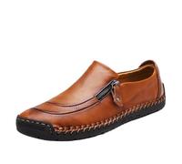 Zapatos Hombre Vestir, Zapatos Vestir Hombre, Mocasines Sin Cordones Informales con Cremallera Lateral Y Punta Redonda Formales De Negocios Tallados For Hombre (Color : Brown, Size : 41 EU)