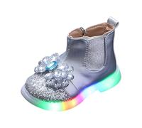 Zapatos iluminados para niñas, con decoración de flores, botines con luz LED intermitente, ligeros, a media pantorrilla, elegantes, informales, con cremallera lateral, puntera redonda, botas vaqueras