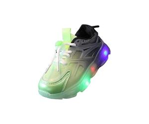 Zapatos iluminados para niños y niñas, zapatos individuales con lazo, correa de hebilla, parte inferior suave, transpirable, zapatos ligeros para niños pequeños, Green, 25 EU