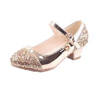 Zapatos infantiles de tacón alto, princesa, zapatos de noche, zapatos de rendimiento, zapatos de cristal con purpurina para ocasiones festivas, dorado, 31 EU