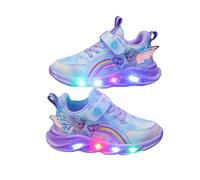 Zapatos infantiles ELSA con luz de 2 a 12 años, zapatos de princesa for niños luz LED for niñas, zapatillas con cierre de MAGIC TAPE 27-37EU interior exterior deportivas(Purple double Mesh,27 EU)