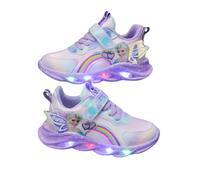 Zapatos infantiles ELSA con luz de 2 a 12 años, zapatos de princesa for niños luz LED for niñas, zapatillas con cierre de MAGIC TAPE 27-37EU interior exterior deportivas(Purple leather,25 EU)