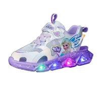 Zapatos infantiles for niñas con purpurina y luces intermitentes cómodas sandalias deportivas con cierre de MAGIC TAPE, sneakers de Elsa for Kids, zapatillas con luces, color rosa y morado(Púrpura,27