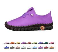 Zapatos informales para mujer, zapatos de senderismo de piel, zapatos de piel hechos a mano, suela plana, zapatos de fitness monocolor, con cordones, zapatos transpirables, cómodos zapatos para