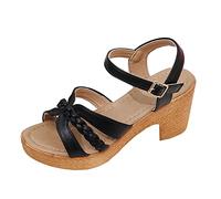 Zapatos italianos mujer verano hebilla de punto sólido sandalias gruesas tacón alto cuña zapatos mujer vestidos de verano, Negro , 40 EU