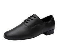 Zapatos latinos para hombre, con puntera de piel, color negro, redondo, elegante, para danza de jazz, zapatos lisos para hombre, Black, 39 1/3 EU