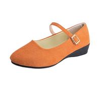 Zapatos Mary Jane de cuña para mujer, informales, con correa de hebilla, cómodos zapatos planos, Orange, 40 EU