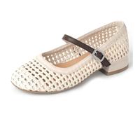 Zapatos Mary Jane de tacón Alto para Mujer Tejidos a Mano con pedrería para la Playa Suaves cómodos de Malla Transpirable Antideslizantes Tipo Bailarina para el Verano