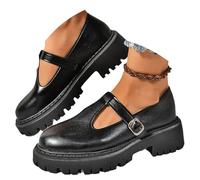 Zapatos Mary Jane para mujer, clásicos, con correa en T, planos, piel sintética, mocasines de centavo, para trabajo de oficina, Negro , 36 EU