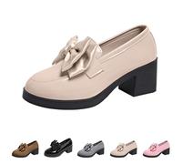 Zapatos Mary Jane para mujer, mocasines de tacón de bloque, cómodos, bonitos, con plataforma, de tacón alto, clásicos, ligeros, cómodos, elegantes, con puntera redonda, gruesos, beige, 40 EU