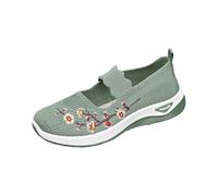 Zapatos Mary Jane para mujer, mocasines tejidos con bordado de flores, de malla, transpirables, suaves, antideslizantes, ortopédicos, para caminar, con soporte de arco, Green, 36.5 EU