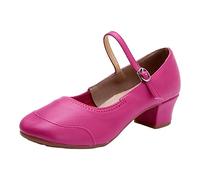 Zapatos Mary Jane para mujer, tacón bajo, acabado suave, punta redonda, clásica, con tiras, para bailar, caminar, color negro, hot pink, 39.5 EU