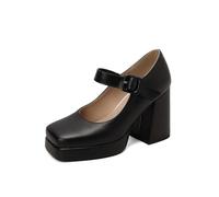 Zapatos Mary Jane Tacones Altos 2026 para Mujeres, Zapatos Retro Elegantes con Punta Cuadrada, Tacones Bloque para Ocasiones Chic, Le Noir, 42 EU