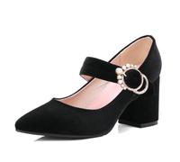 Zapatos Mary Jane Vintage de Terciopelo, Punta Puntiaguda y Correa al Tobillo, tacón Bloque para Fiesta,Negro,38 EU