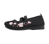 Zapatos Moda Y Deporte Para Mujeres Bordado De Flores Zapato Ortopédico Sin Cordones De Plataforma Ligeras Cómodas Amortiguación Mayor Alivio, Negro , 36 EU