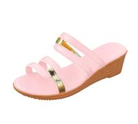 Zapatos Mujer Bombas Azul Brillo Y Redondo, UNA Palabra, Moda Zapatillas de Color Sólido con una Palabra Mujer Slope-Heel Zapatos al Aire Libre Mujer, Rosa., 36 EU