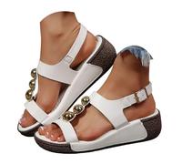 Zapatos Mujer Comodos Vestir Sandalias de cuña de verano para mujer, elegantes mules punta abierta con adornos cuentas metálicas, uela sandalias cómodas y versátiles. Zapatos Verano (White, 40)