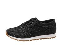 Zapatos Mujer Cómodos Zapatos Planos Lentejuelas Casual Encaje Up Zapatillas Deportivas Zapatillas de Deporte Brillantes Transpirables Cristal Bling Zapatillas de Correr Mujer, Negro , 41 EU
