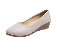 Zapatos Mujer Cuña Casual Redonda Cabeza Bombas Salvajes Zapatos de Trabajo Profesional, beige, 38 EU