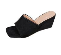 Zapatos Mujer Cuñas Cuñas Cuñas Suecia Corcho Tacones Altos Bandeja Sandalias Mujer Verano Playa Bohemia Cómodas con Soporte Arco Mary Jane Elegante Vintage, Negro , 40 EU
