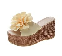 Zapatos Mujer Verano Comodos Chinelos Mulher Primavera Y Verano Sandalias de Mujer Tacón de Cuña Flor Gamuza Gruesa Estilo Casual Sandalias Tacon Medio Zapatos Ortopedicos (Beige 40)