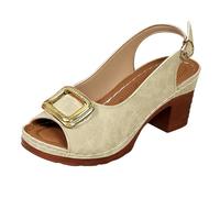 Zapatos Mujer Verano Sandalias Tacon Pies Anchos Sandalias De Verano Con Hebilla De Metal Grande Y Pez Para Mujer Estilo Europeo Y Americano Playera Con Sandalia Elegantes (Beige 43)