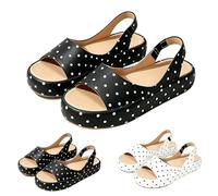 Zapatos Mujer Verano Sliders Sandalias de plataforma para mujer con estampado de lunares, puntera abierta Slingback Sandalias de piel sintética suave, suela gruesa y cómoda antideslizante, boca de