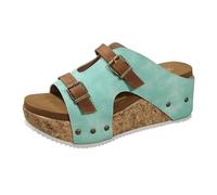 Zapatos Mujer Zapatilla Oferta Cuña y Correa Pantuflas Hebilla, Suela ligera, Vacaciones en la playa, Punta abierta, Ligero y cómodo Zapatillas de ocio Zapatos Cuña Mujer Elegante, verde menta, 36 EU