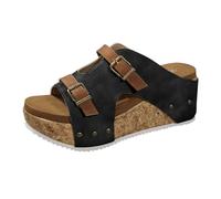 Zapatos Mujer Zapatilla Oferta Cuña y Correa Pantuflas Hebilla, Suela ligera, Vacaciones en la playa, Punta abierta, Ligero y cómodo Zapatillas de ocio Zapatos Cuña Mujer Elegante, Negro , 36 EU