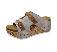 Zapatos Mujer Zapatilla Oferta Cuña y Correa Pantuflas Hebilla, Suela ligera, Vacaciones en la playa, Punta abierta, Ligero y cómodo Zapatillas de ocio Zapatos Cuña Mujer Elegante, gris, 37 EU