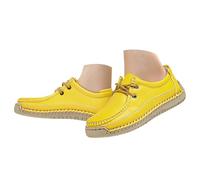 Zapatos náuticos casuales para mujer, con cordones, planos para caminar, cosidos a mano, Amarillo, 37.5 EU