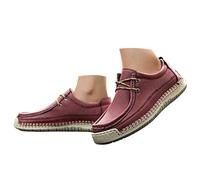 Zapatos náuticos casuales para mujer, con cordones, planos para caminar, cosidos a mano, Red, 37.5 EU