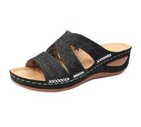 Zapatos negros Tacón Plano Mujeres Comercio Exterior Zapatos Grandes Bordado Multicolor Sandalia Mop Hembra Más Tamaño Sandalias de Mujer Frente Cerrado, Negro , 45 EU