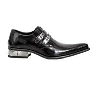 Zapatos NEW ROCK NEWMAN M-2246-S14 Zapatos de Cuero Negro y Tacón de Acero con Hebilla 44