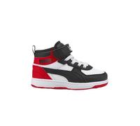 Zapatos Niño PUMA REBOUND Joy Piel Negro Blanco Rojo Cordones Elástico Rasgar