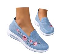 Zapatos ortopédicos bordados para mujer, de malla transpirable, sin cordones, ligeros, para el trabajo, para caminar, viajar, senderismo, talla 3-11, Blue, 40 EU