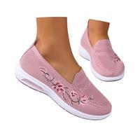 Zapatos ortopédicos bordados para mujer, de malla transpirable, sin cordones, ligeros, para el trabajo, para caminar, viajar, senderismo, talla 3-11, Pink, 37 EU
